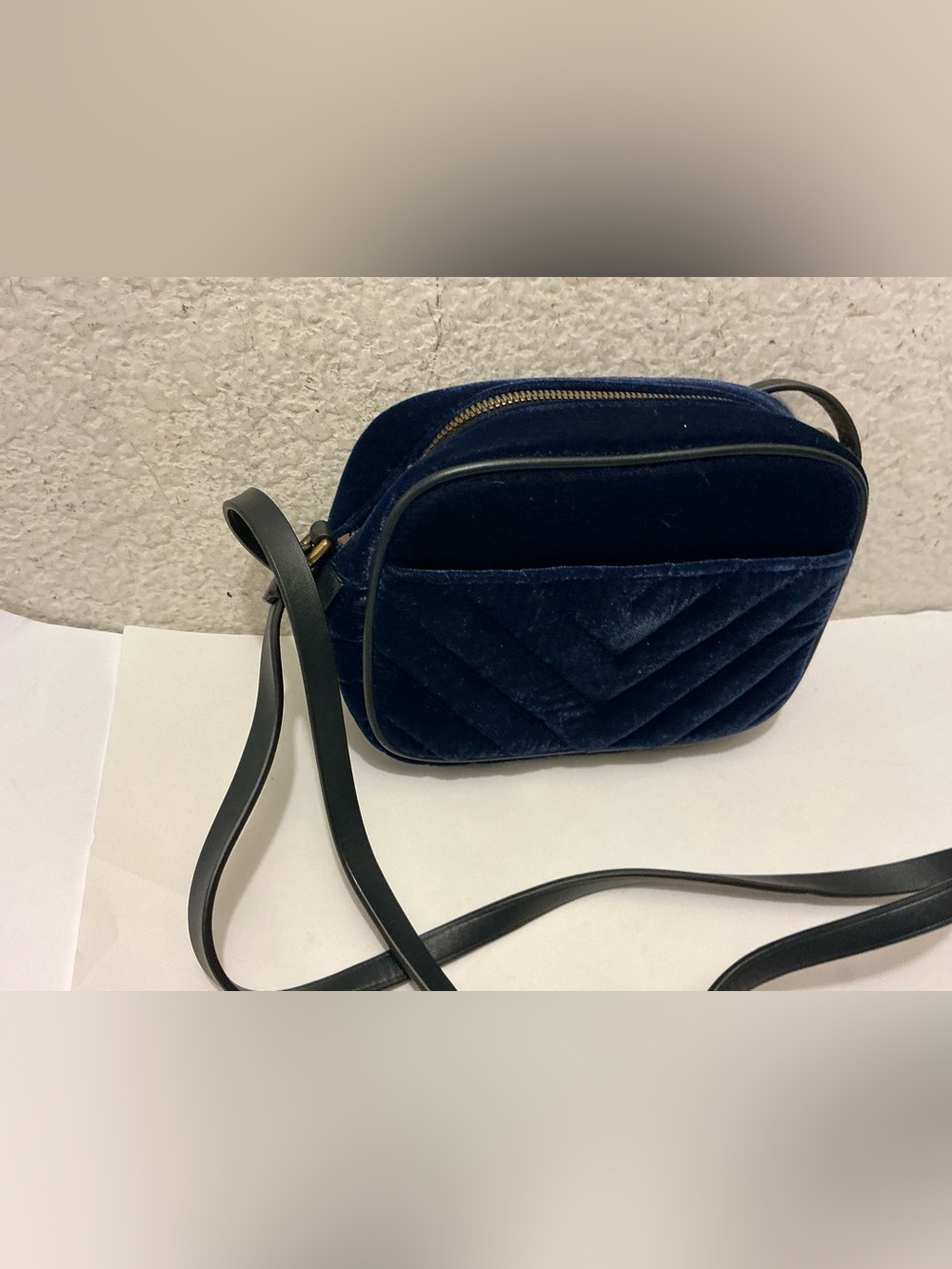 J.CREW SIGNET Blue Velvet quilted Leather Mini Crossbody Camera bag